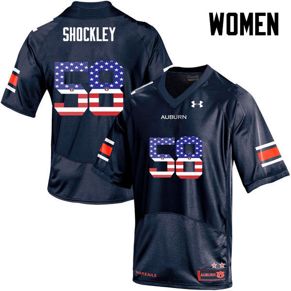 Women #58 Josh Shockley Auburn Tigers USA Flag Fashion College Football Jerseys-Navy
